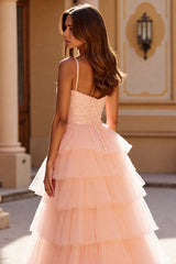 Blush Langes Ballkleid aus Tüll mit Applikationen