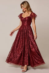 Cabernet A-Linie Kleid für Hochzeitsgäste mit kurzen Ärmeln