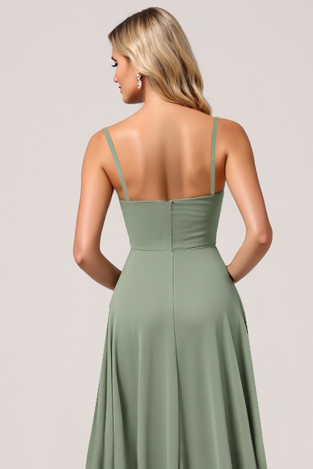 Eukalyptus Chiffon A Linie Langes Brautjungfernkleid mit Schlitz