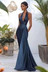 Neckholder Meerjungfrau Grau Blaues Ballkleid