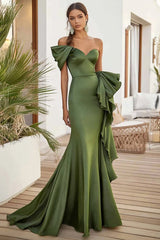 Eine Schulter Olive Langes Ballkleid