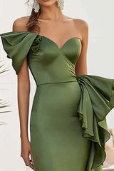 Eine Schulter Olive Langes Ballkleid
