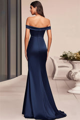 Marineblaues Schulterfreies Meerjungfrauen Abendkleid