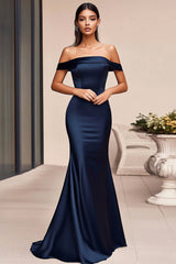 Marineblaues Schulterfreies Meerjungfrauen Abendkleid