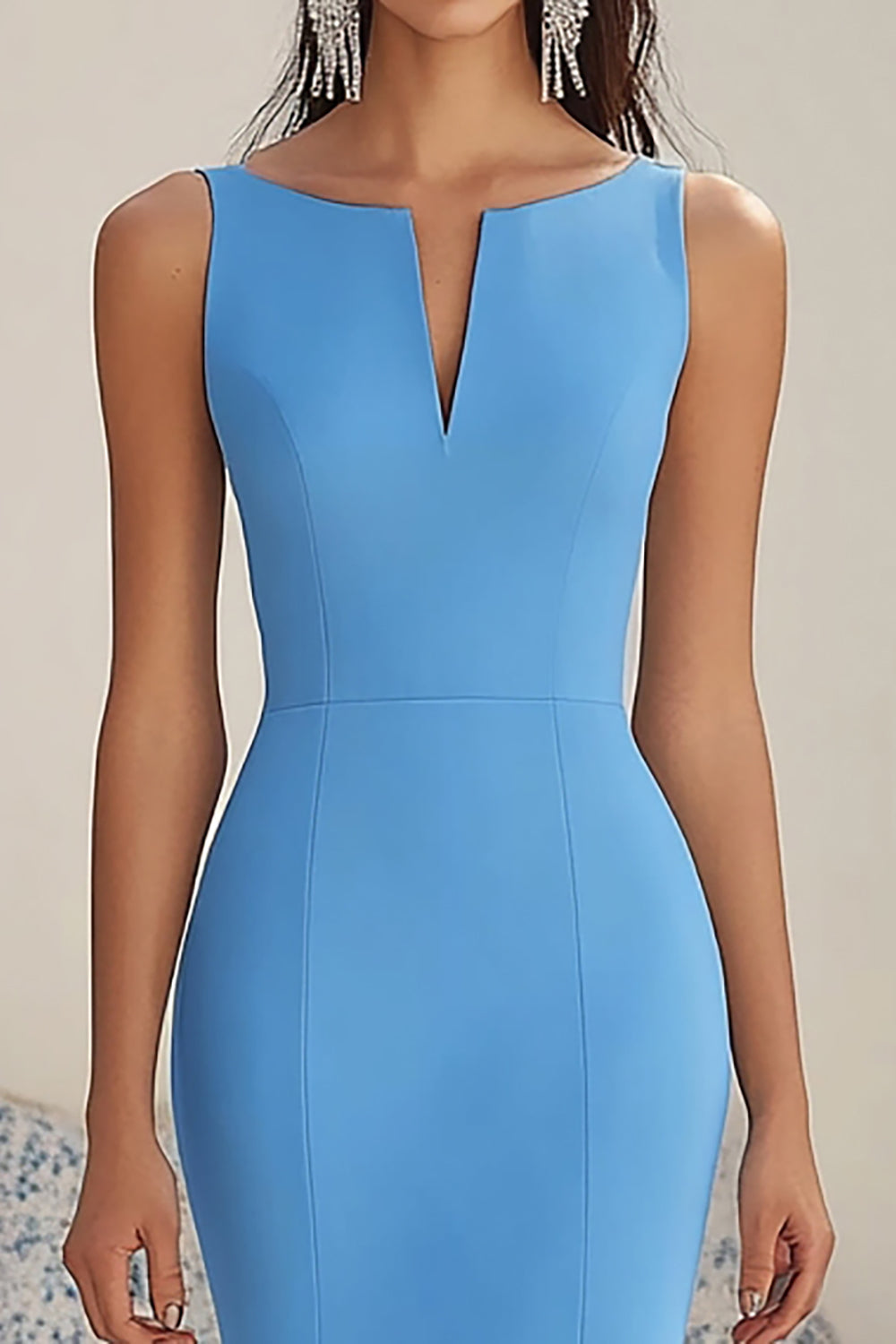 Meerjungfrauen Blaues Asymmetrisches Abendkleid mit Rüschen