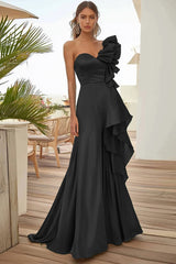 Schwarzes Einschultriges Ballkleid mit Rüschen