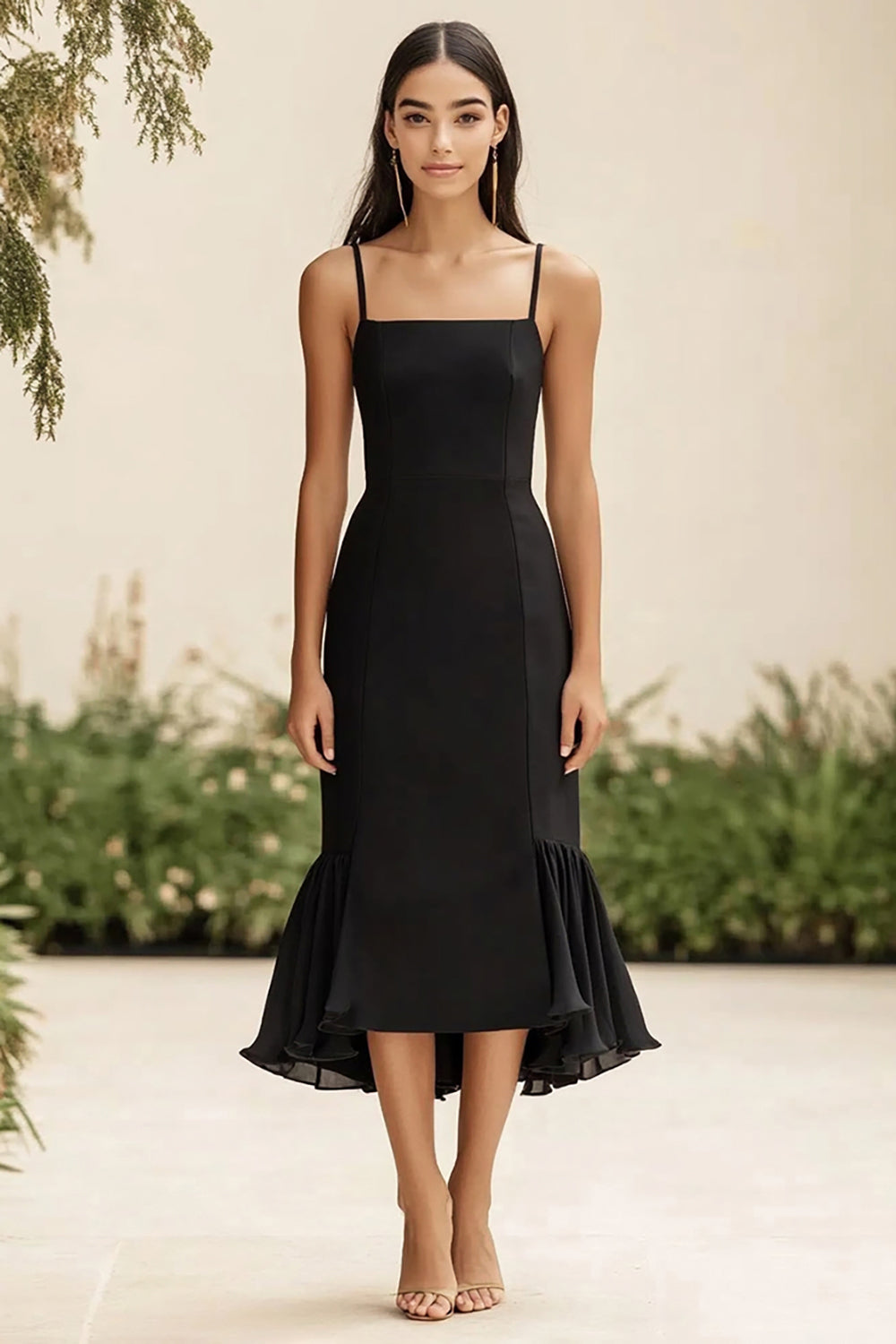 Chiffon Etui Schwarzes Midi Abendkleid
