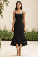 Chiffon Etui Schwarzes Midi Abendkleid