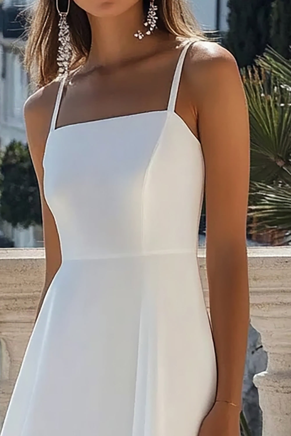 A Linie Spaghettiträger Weißes Standesamtkleid aus Chiffon