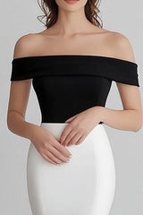 Schulterfreies Meerjungfrau Weißes Langes Ballkleid