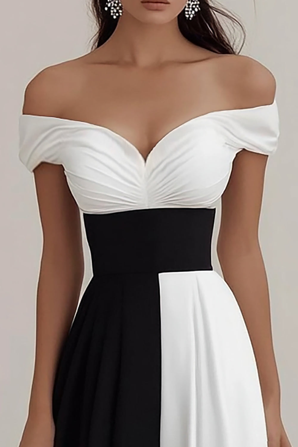 Schulterfreies A Linie Schwarz-Weißes Ballkleid