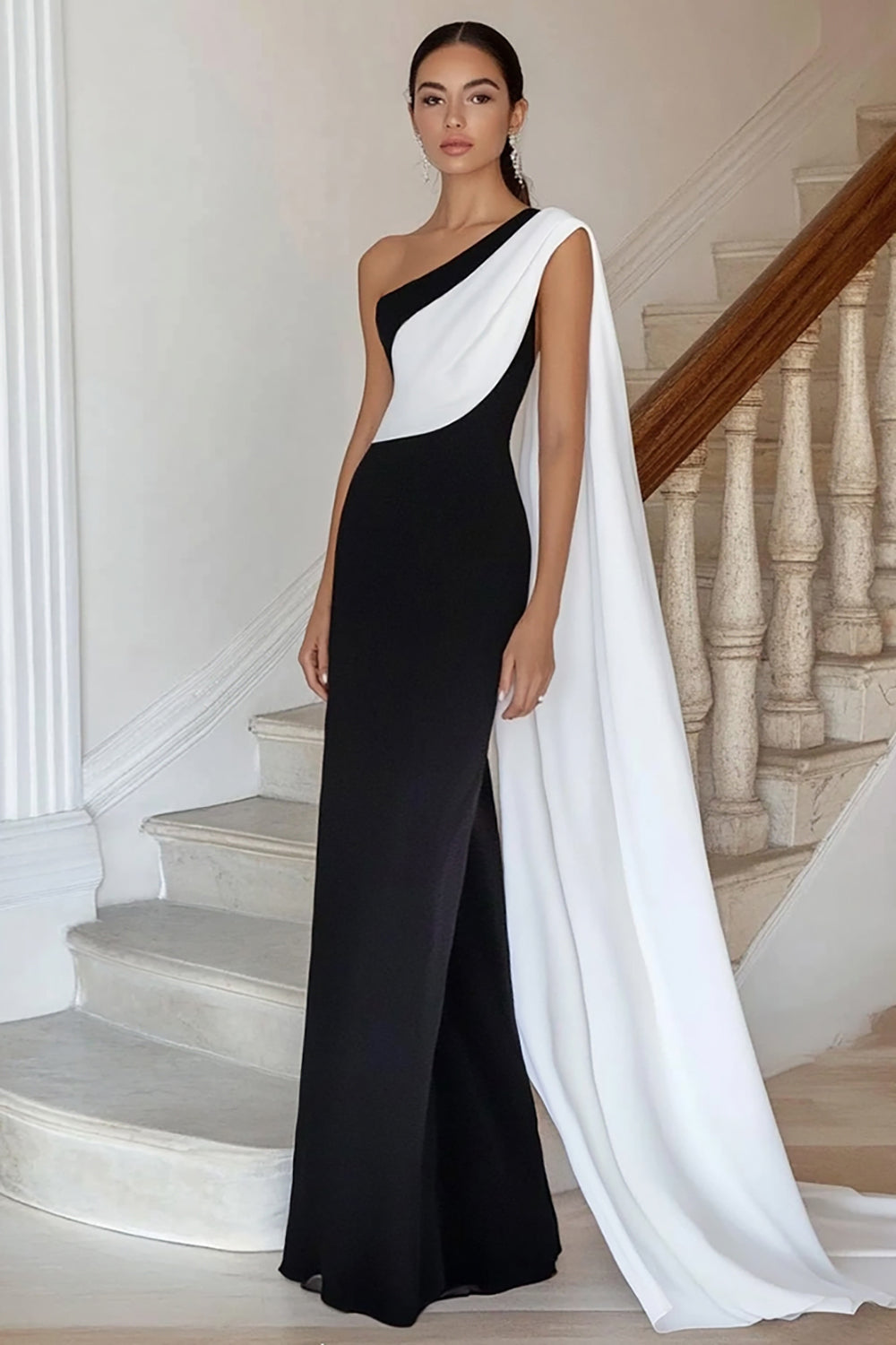 Ein Schulter Schwarzes Etui Langes Ballkleid