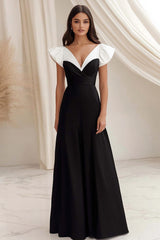 A Linie Langes Schwarzes Krawattenkleid mit Flügelärmeln