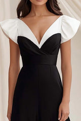 A Linie Langes Schwarzes Krawattenkleid mit Flügelärmeln