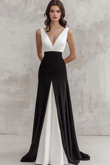 A Linie Schwarz-weißes Langes Ballkleid