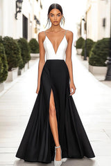 A Linie V-Ausschnitt Schwarzes Krawattenkleid mit Schlitz