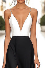A Linie V-Ausschnitt Schwarzes Krawattenkleid mit Schlitz