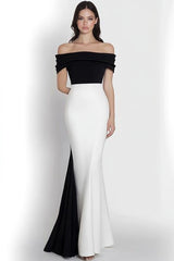 Weißes Meerjungfrau Schulterfreies Ballkleid