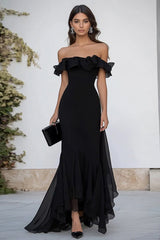 Schwarzes Schulterfreies Langes Ballkleid