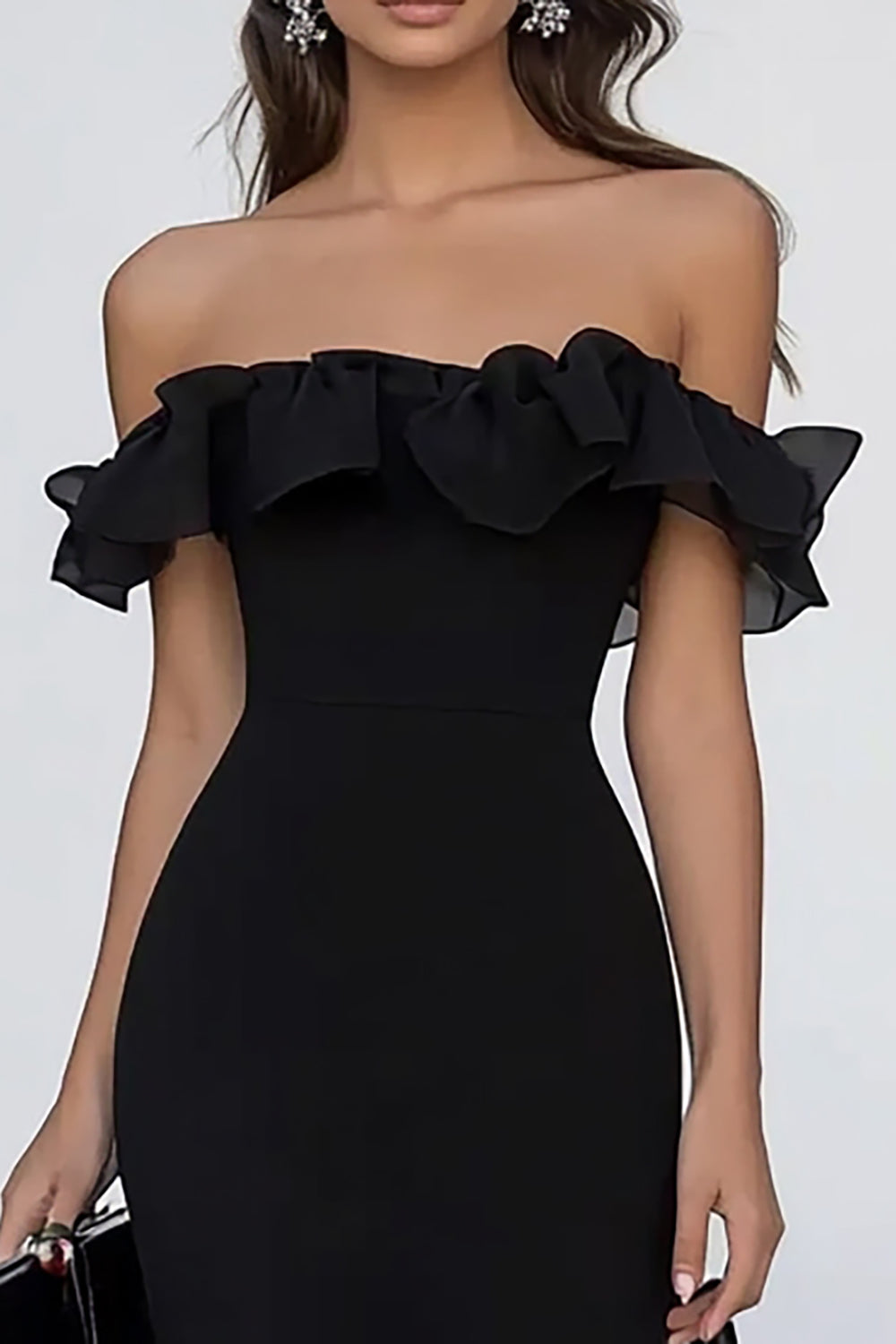 Schwarzes Schulterfreies Langes Ballkleid