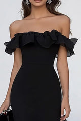 Schwarzes Schulterfreies Langes Ballkleid