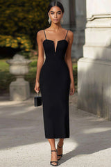 Schwarzes Etui Spaghettiträger Langes Partykleid