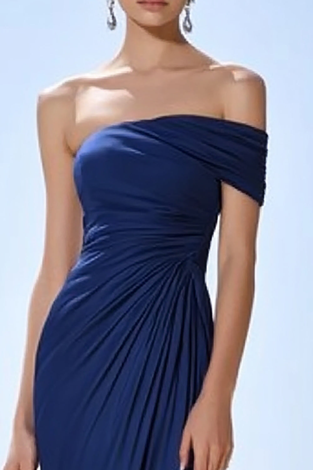 Einschulteriges Meerjungfrauen Ballkleid mit Rüschen in Marineblau