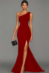 Meerjungfrau Schwarzes formelles One-Shoulder-Kleid mit Schlitz