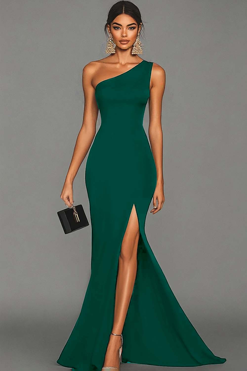 Meerjungfrau Schwarzes formelles One-Shoulder-Kleid mit Schlitz