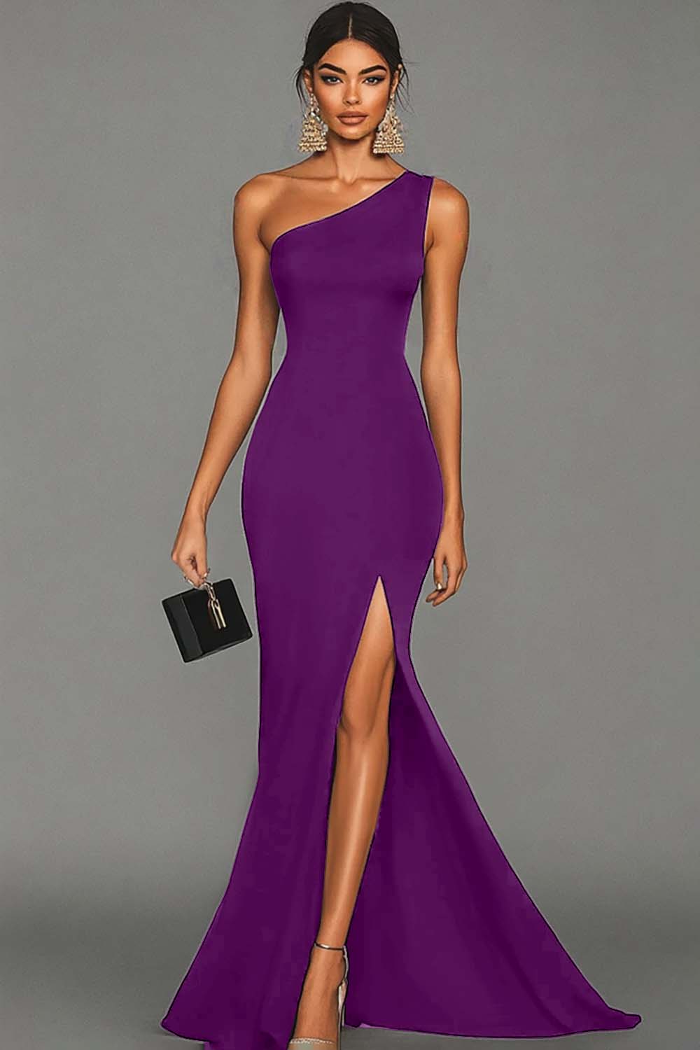 Meerjungfrau Schwarzes formelles One-Shoulder-Kleid mit Schlitz