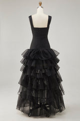 Organza mit Rüschen High-Low Schwarzes Abendkleid
