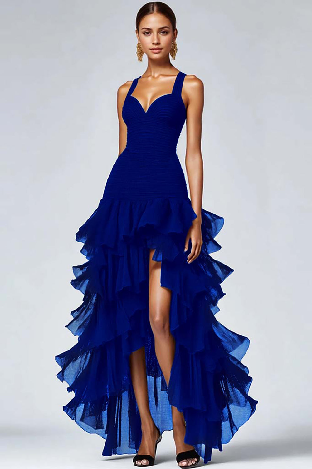 Organza mit Rüschen High-Low Schwarzes Abendkleid