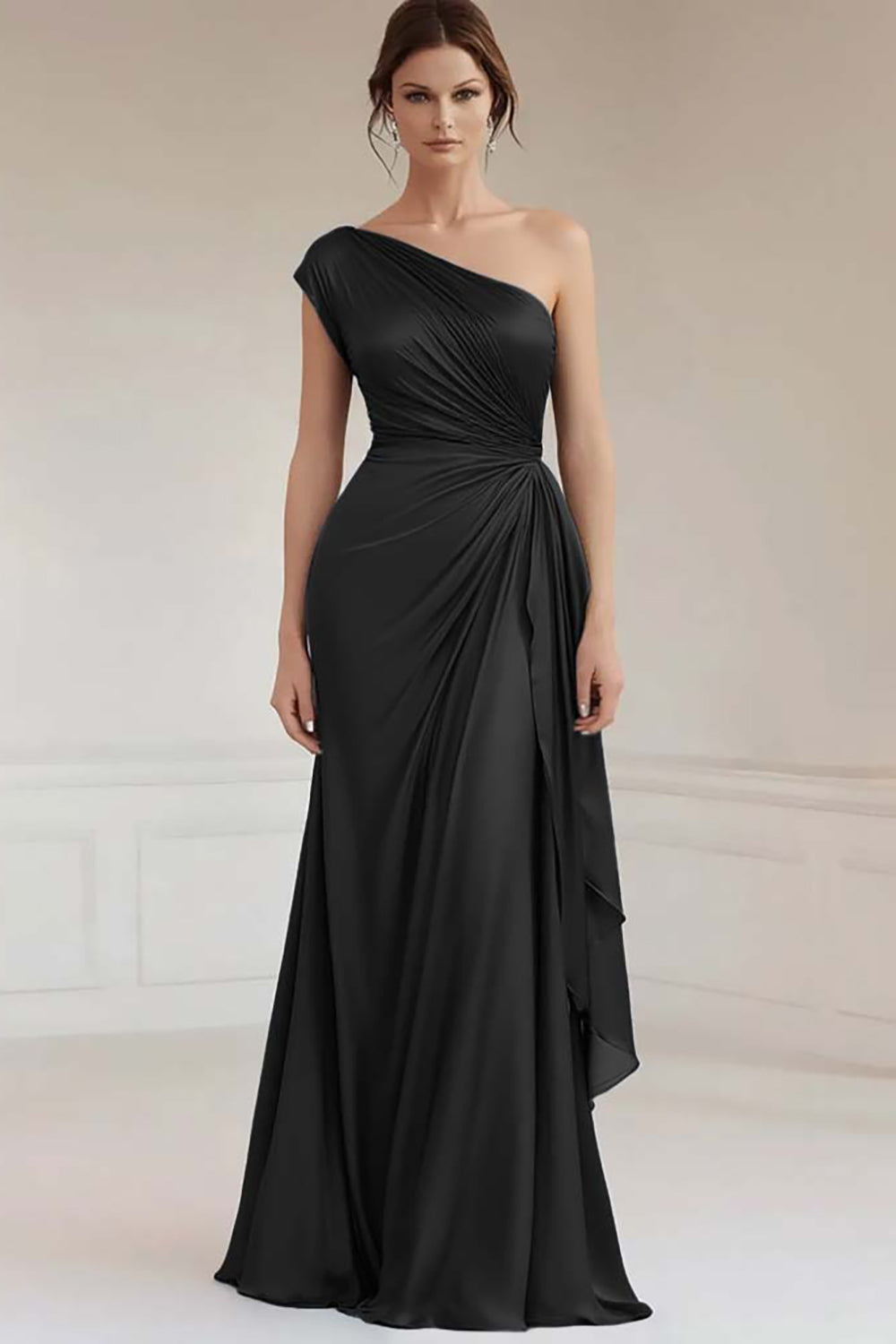 Einschulteriges graublaues formelles Kleid mit Rüschen