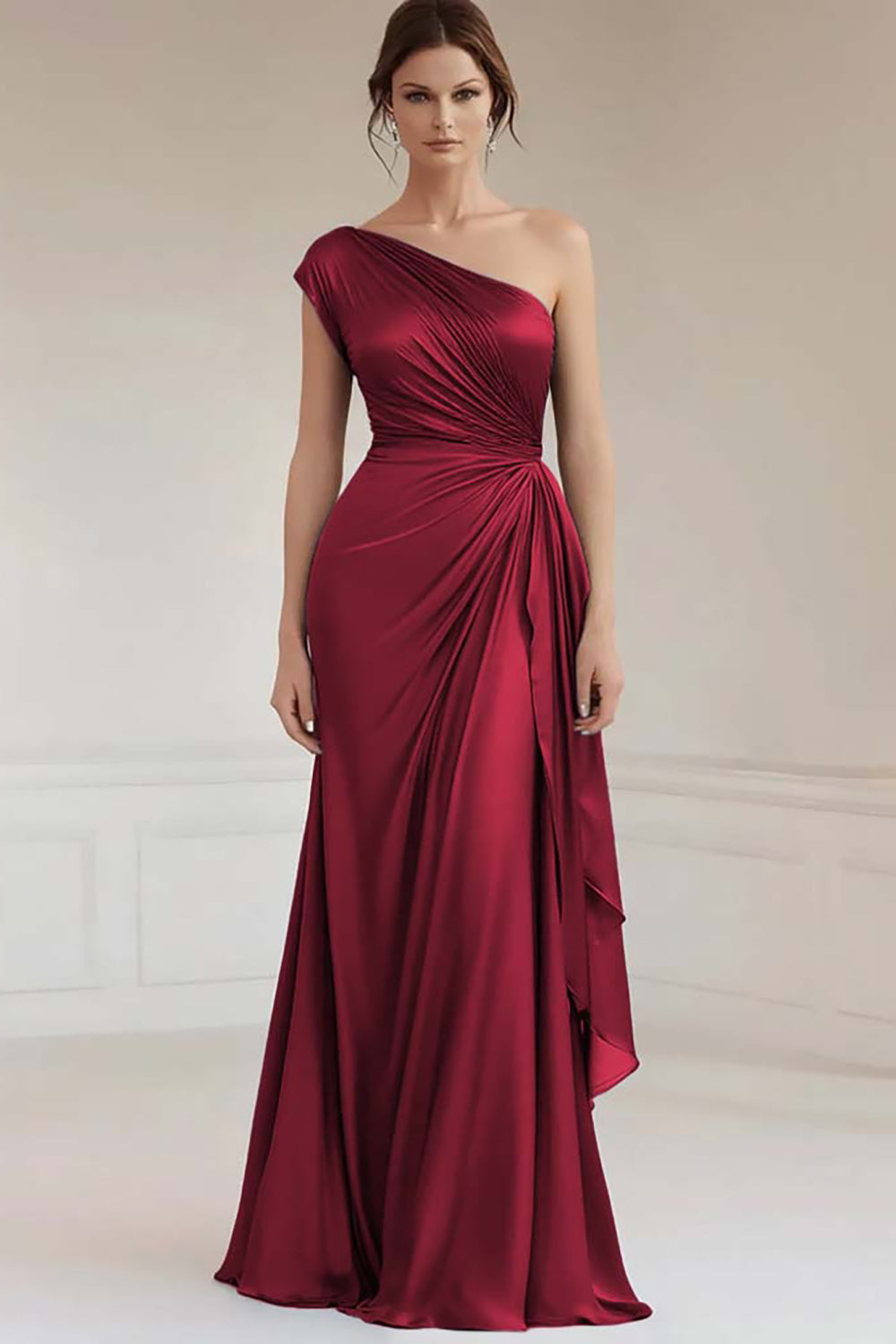 Einschulteriges graublaues formelles Kleid mit Rüschen