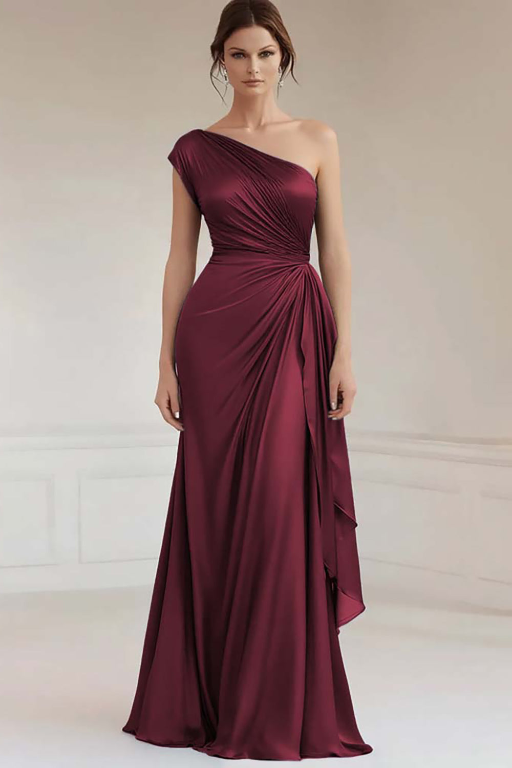 Einschulteriges graublaues formelles Kleid mit Rüschen
