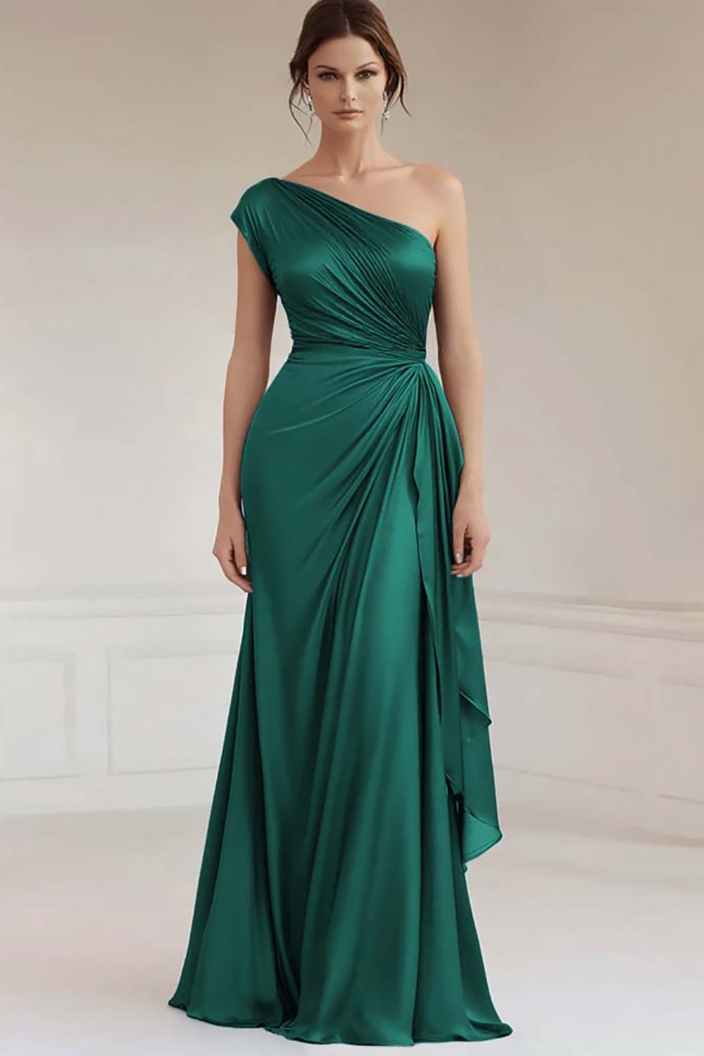 Einschulteriges graublaues formelles Kleid mit Rüschen