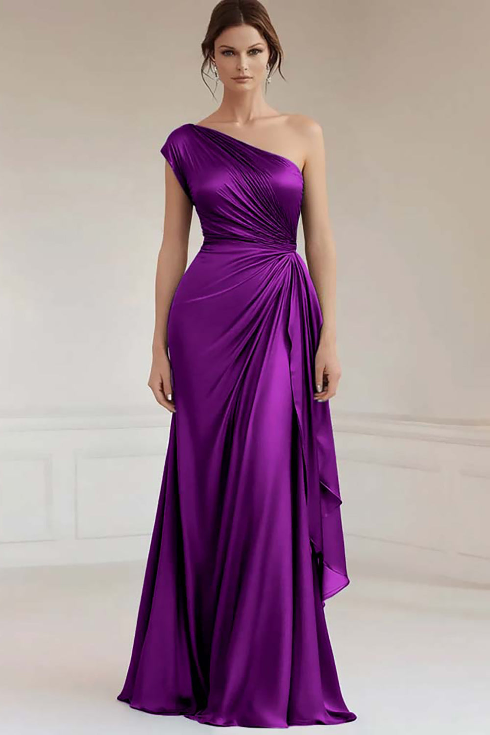 Einschulteriges graublaues formelles Kleid mit Rüschen