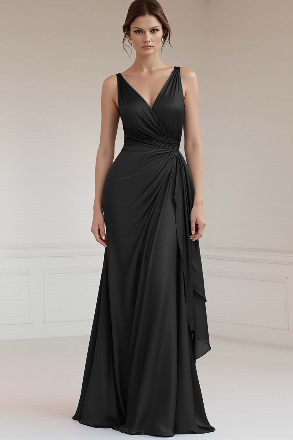 Grau Blau A-Linie Langes Ballkleid mit V-Ausschnitt