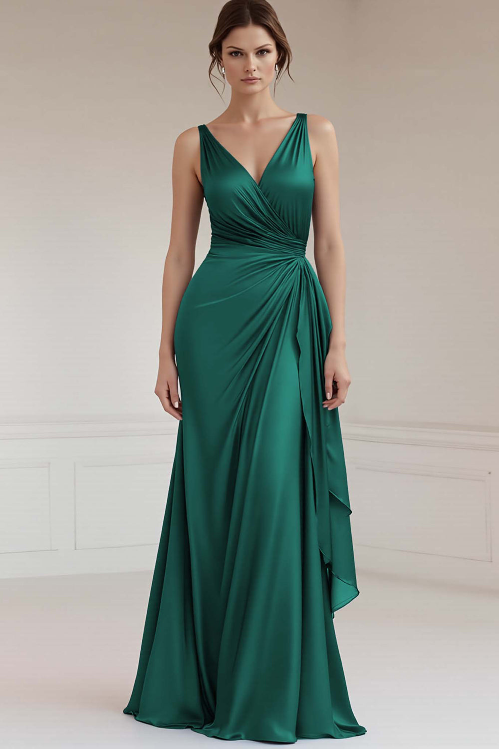 Grau Blau A-Linie Langes Ballkleid mit V-Ausschnitt
