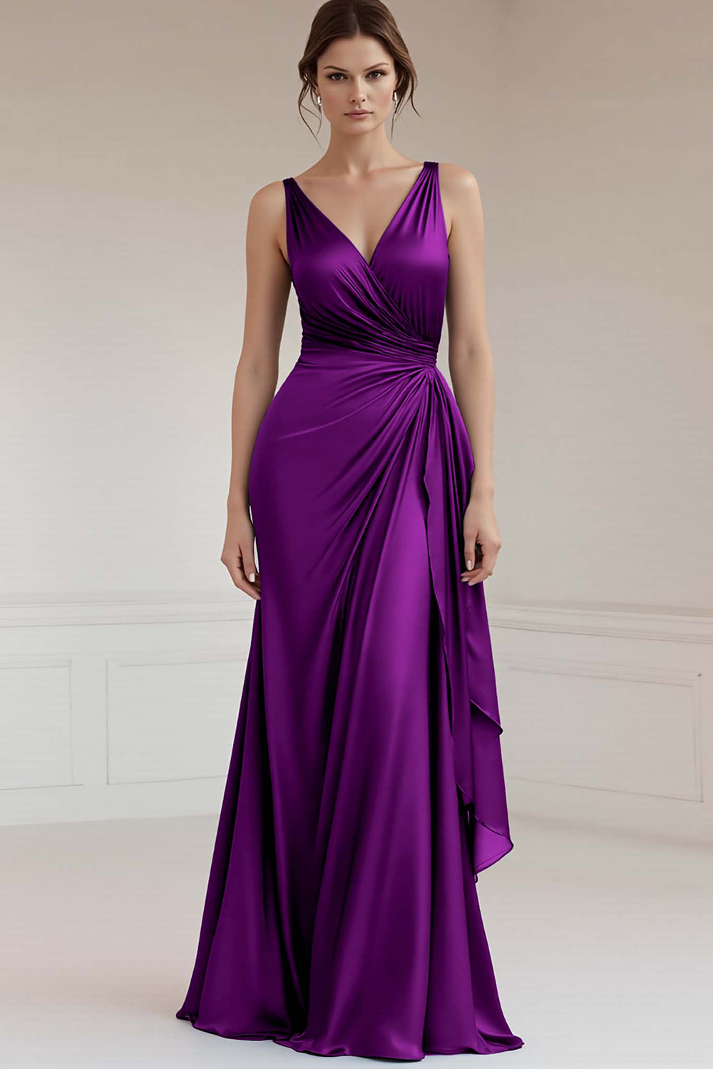 Grau Blau A-Linie Langes Ballkleid mit V-Ausschnitt