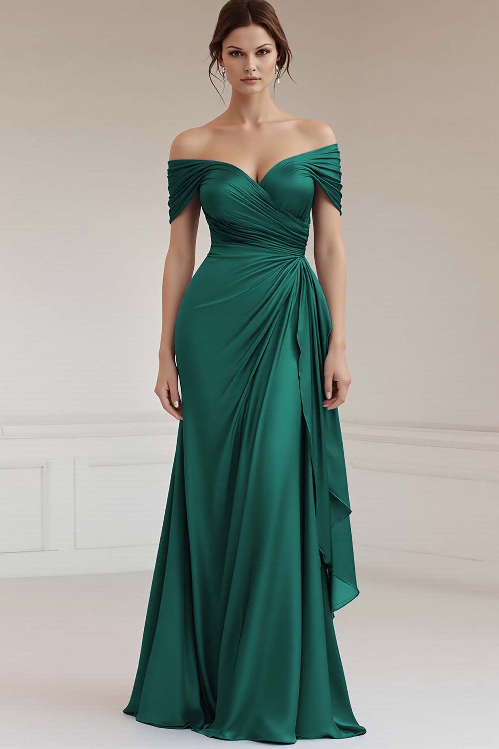Schulterfreies A Linie Langes Grau-blaues Abendkleid