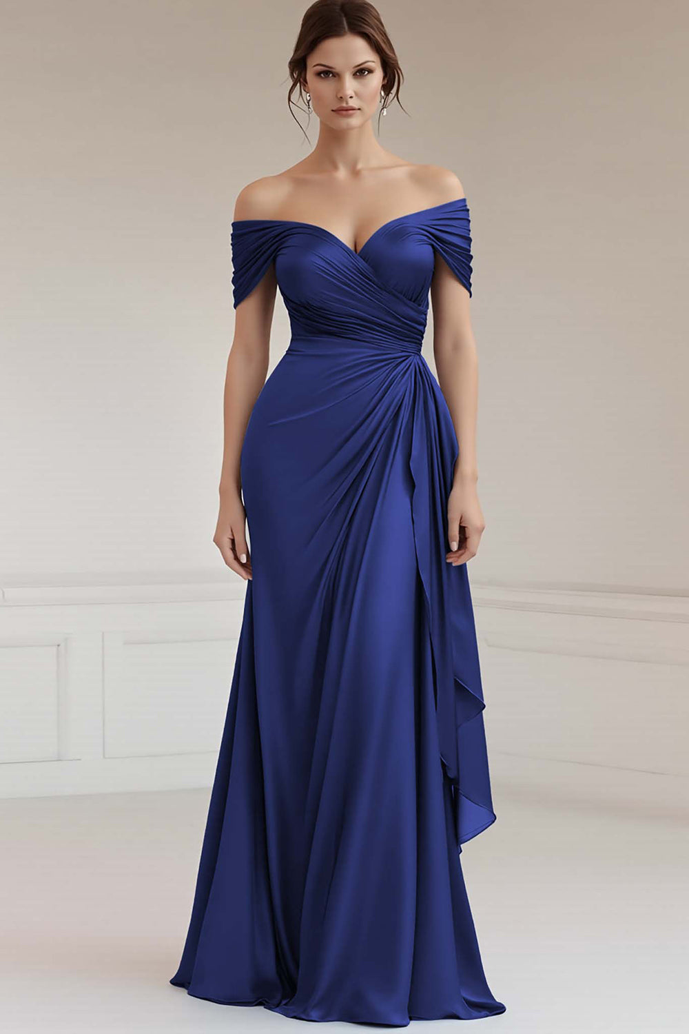 Schulterfreies A Linie Langes Grau-blaues Abendkleid