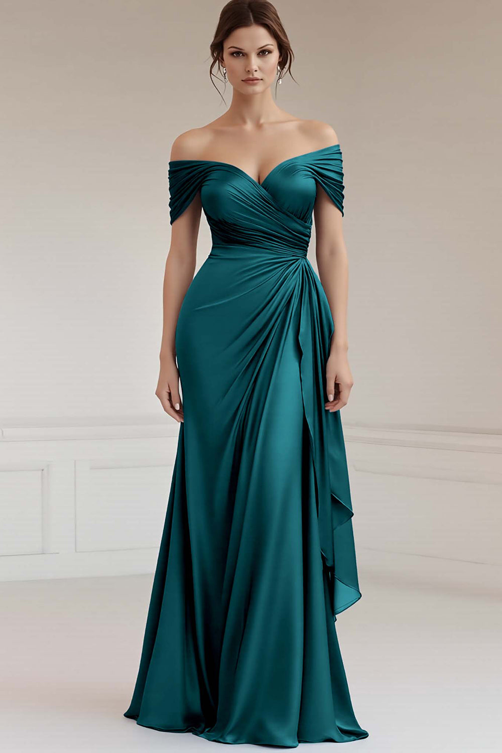 Schulterfreies A Linie Langes Grau-blaues Abendkleid