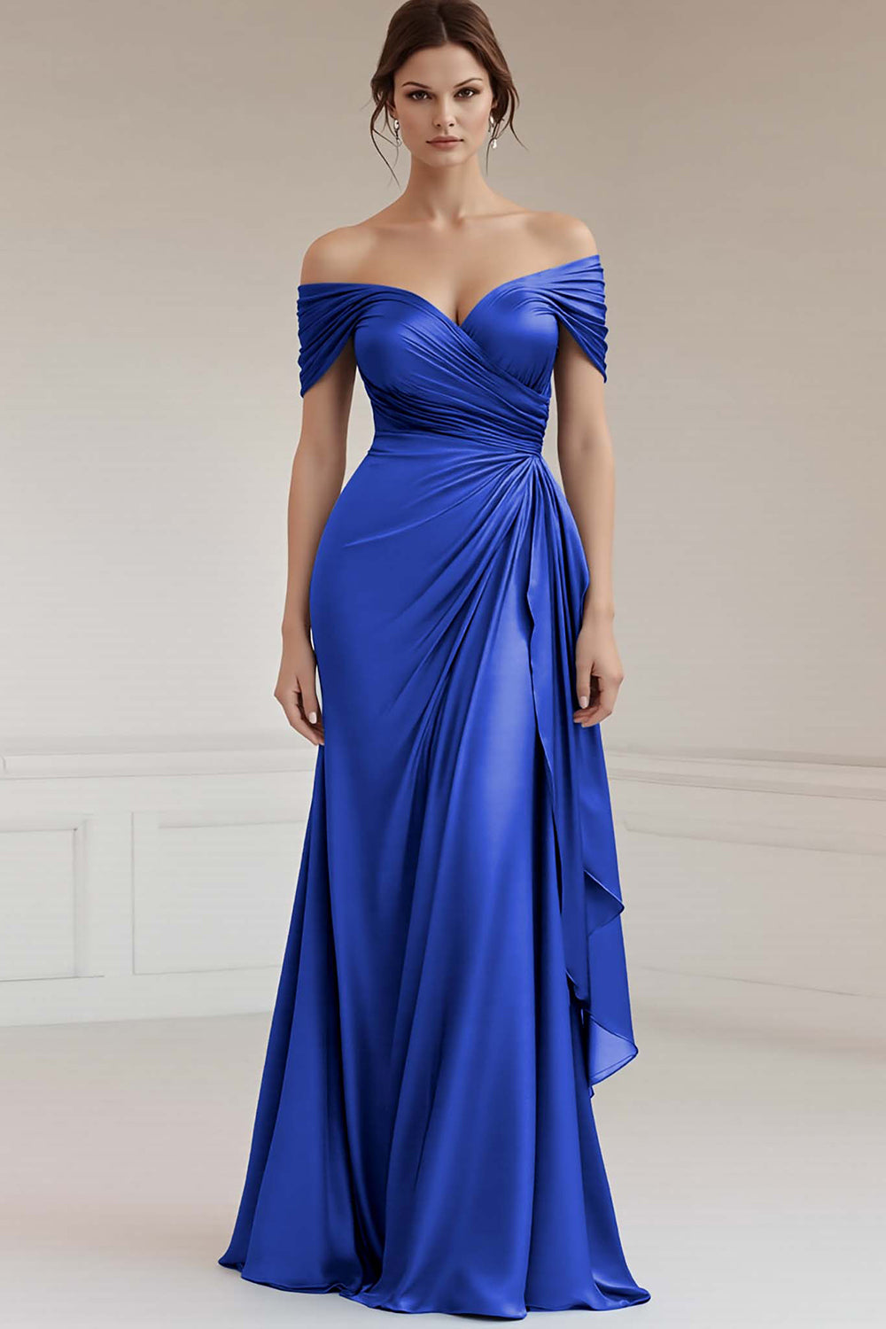 Schulterfreies A Linie Langes Grau-blaues Abendkleid