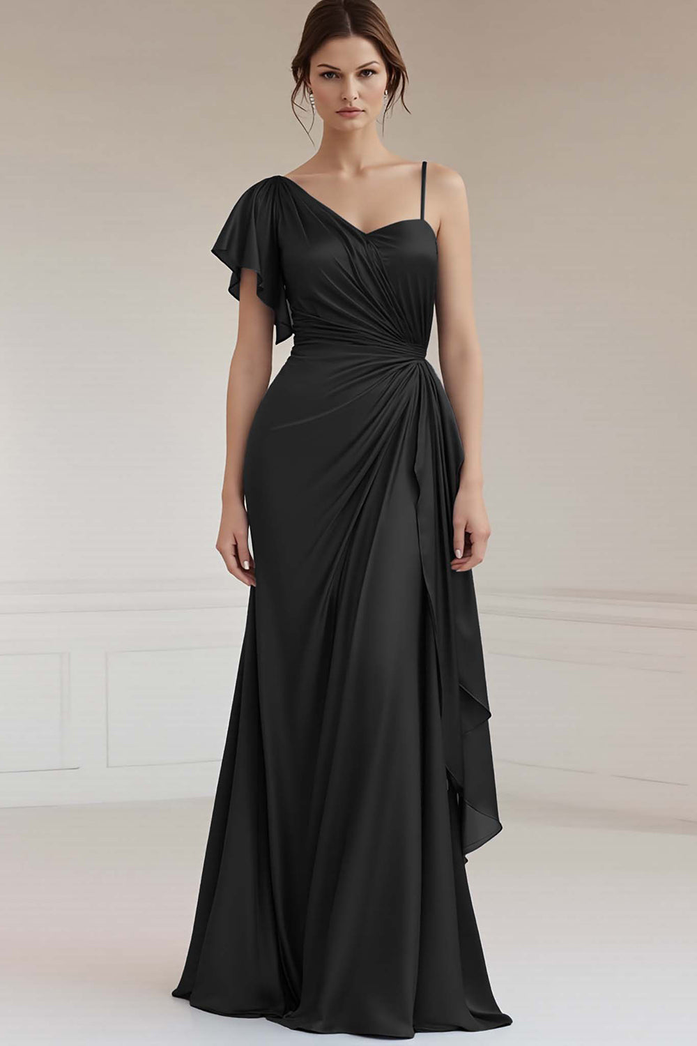 Ein Schulter A-Linie Gerafftes Grau-blaues Ballkleid