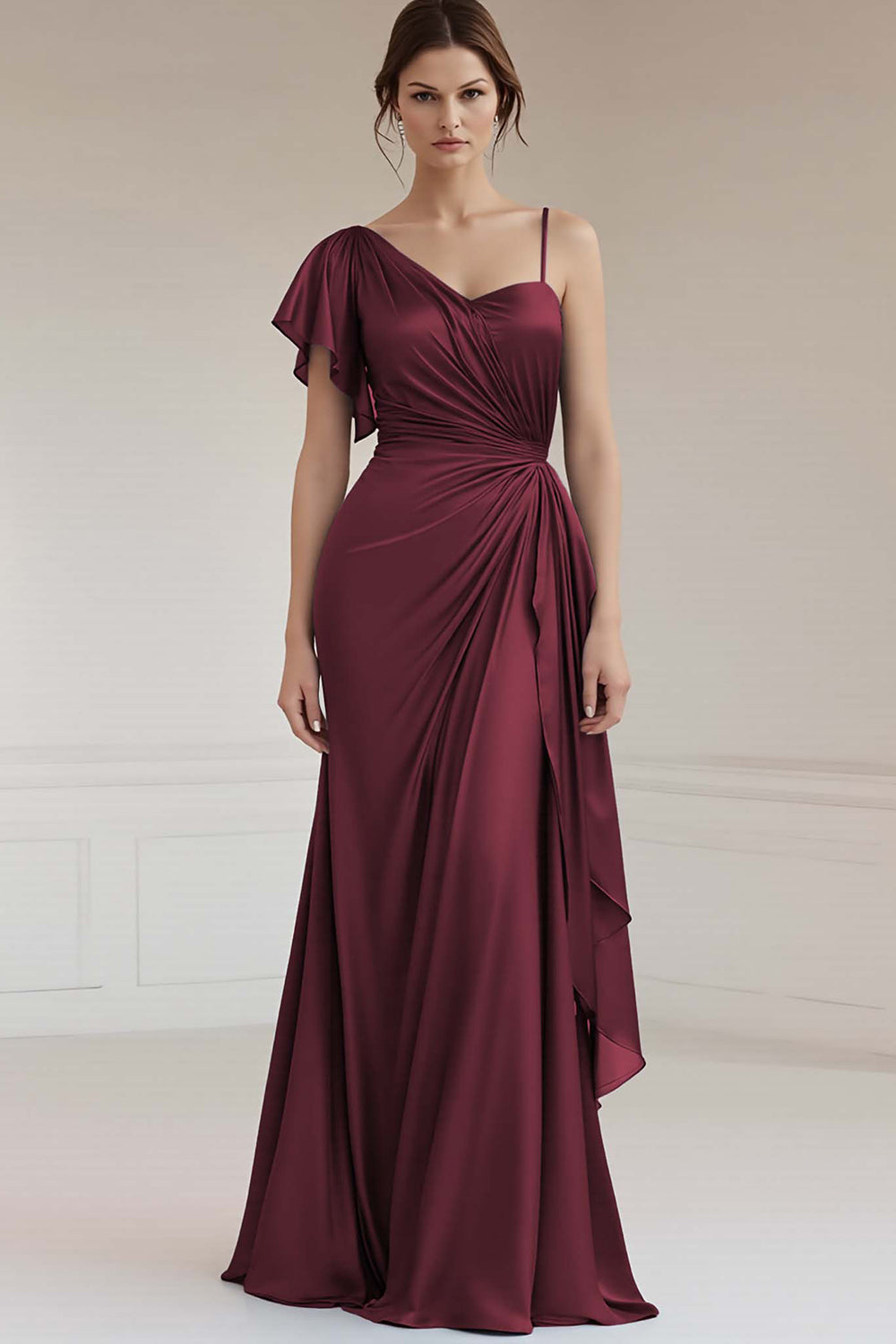 Ein Schulter A-Linie Gerafftes Grau-blaues Ballkleid
