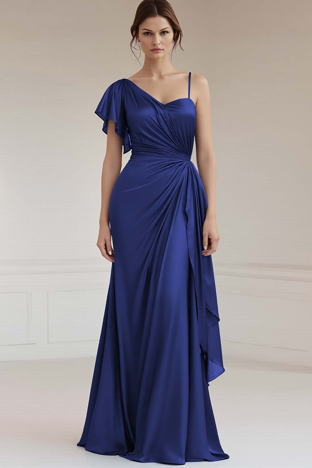 Ein Schulter A-Linie Gerafftes Grau-blaues Ballkleid