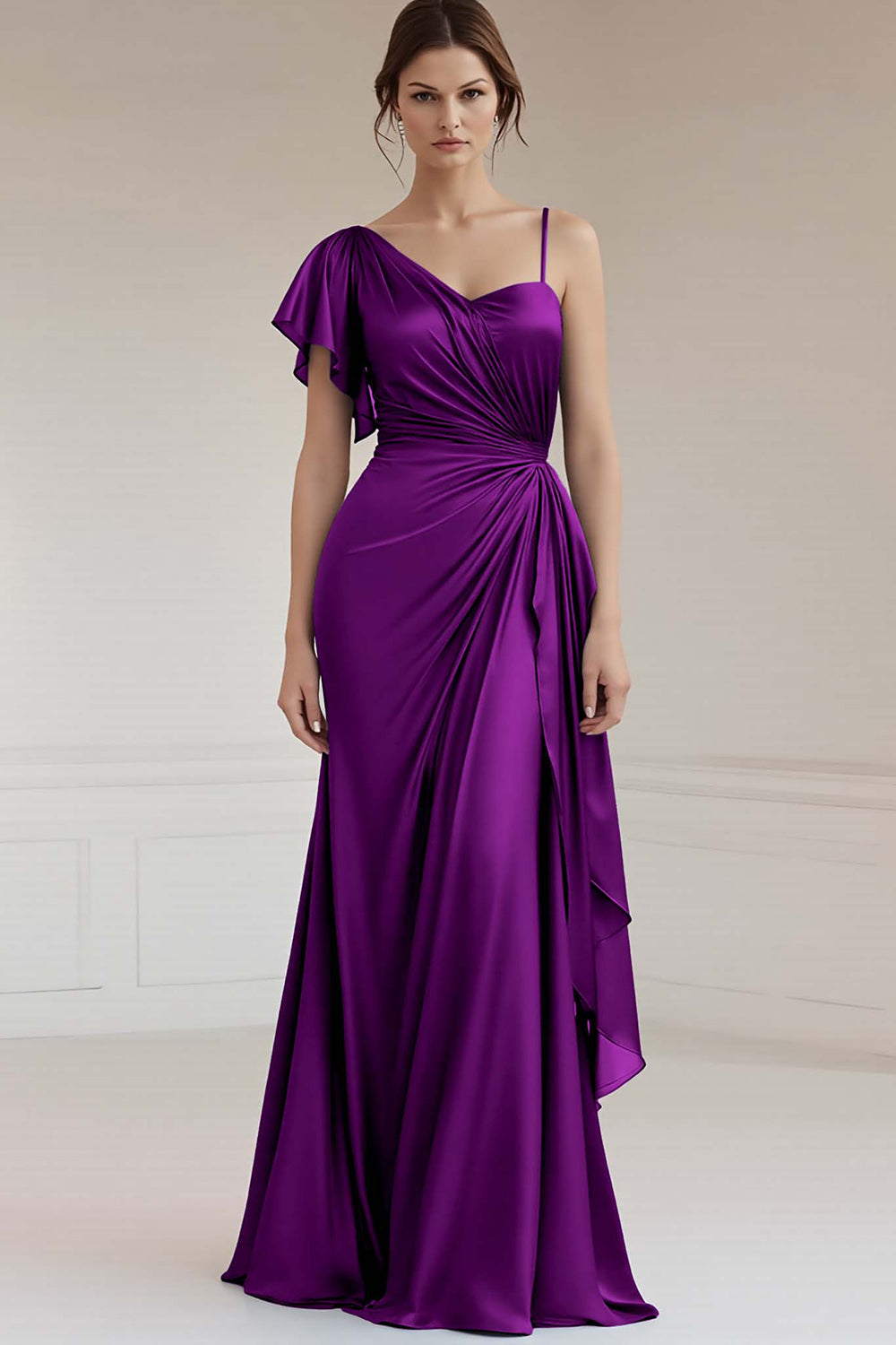 Ein Schulter A-Linie Gerafftes Grau-blaues Ballkleid