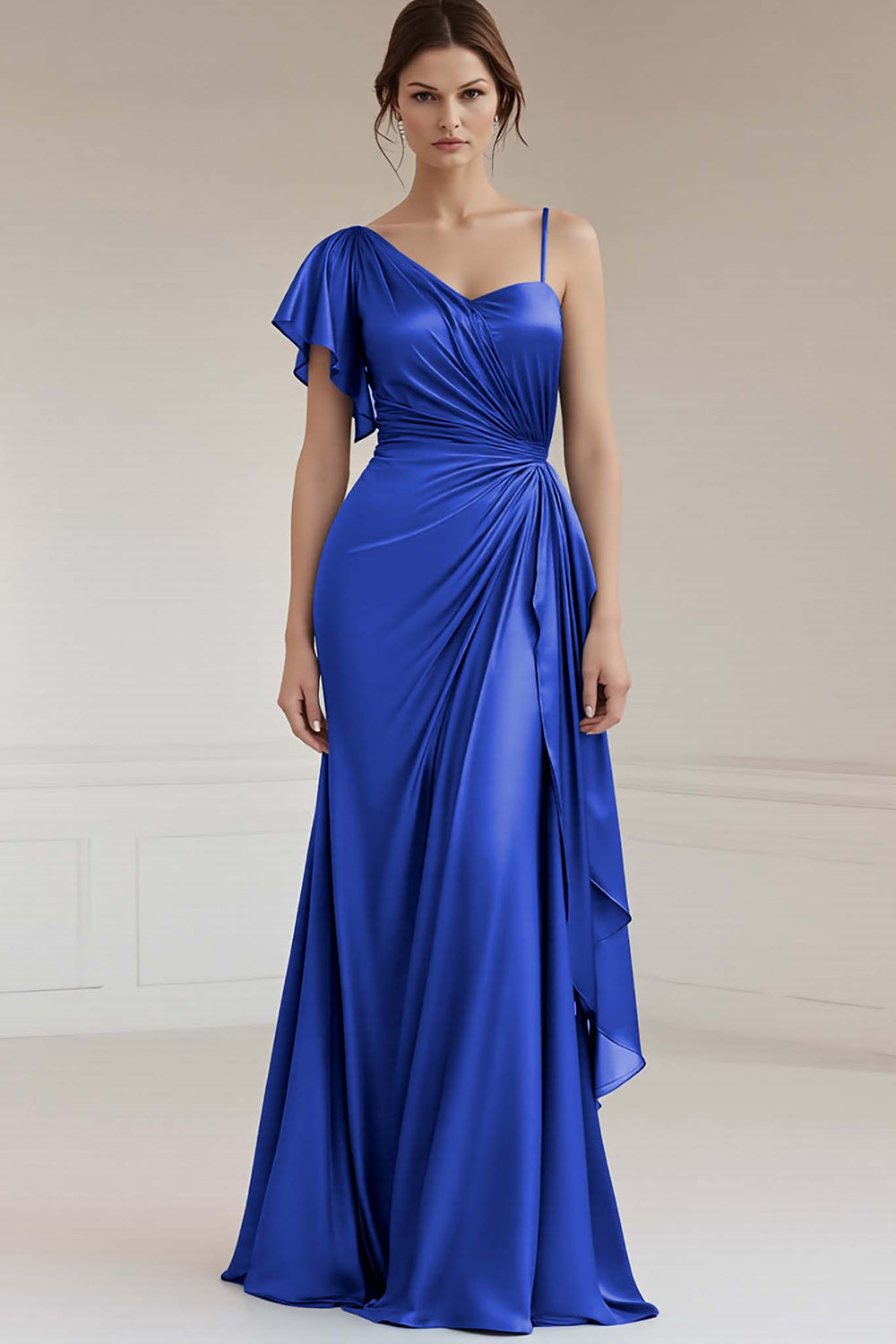 Ein Schulter A-Linie Gerafftes Grau-blaues Ballkleid