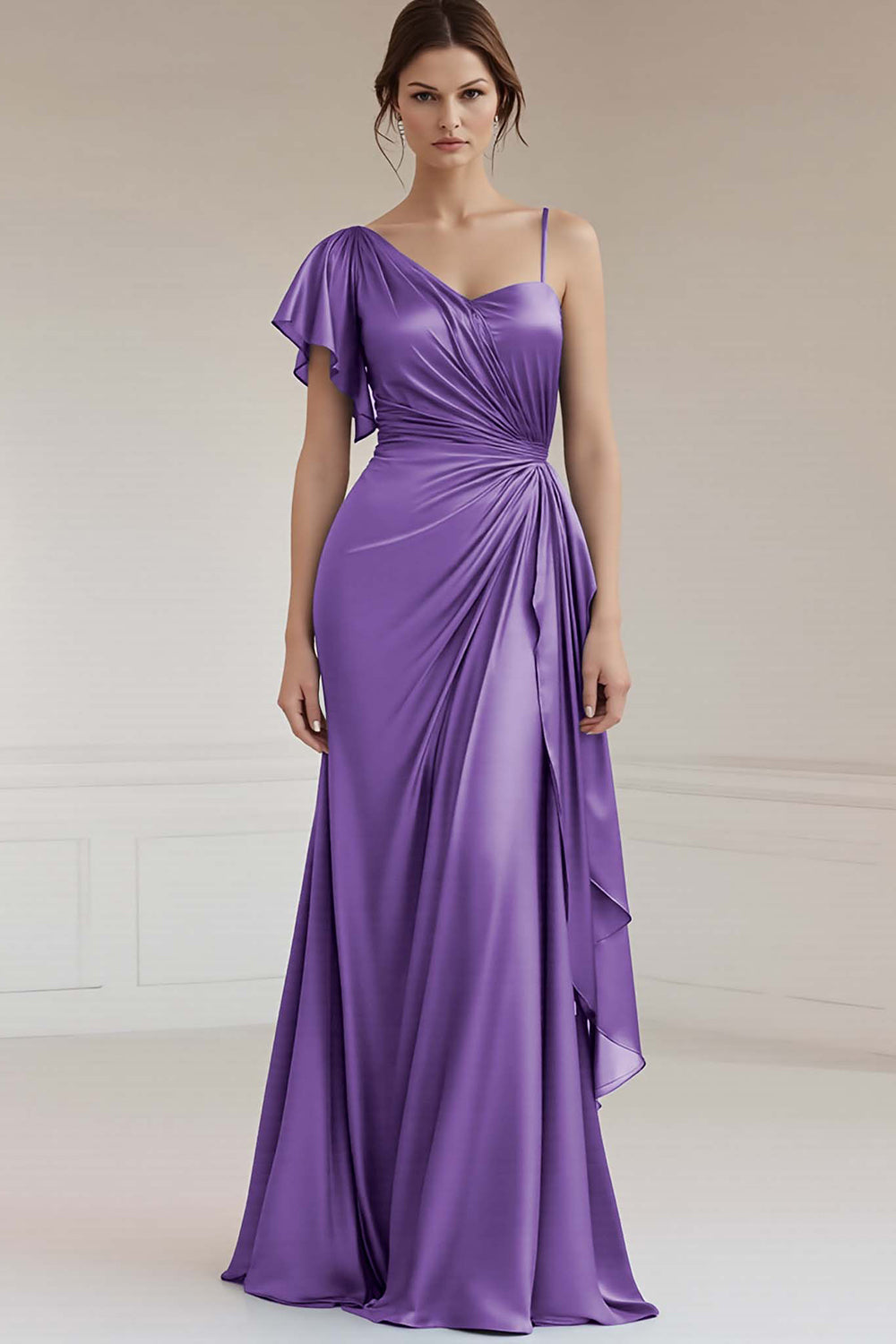 Ein Schulter A-Linie Gerafftes Grau-blaues Ballkleid